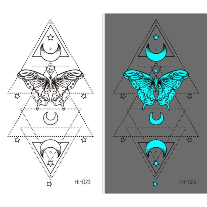 Татуировка на тело фосфорная Геометрия. Бабочка и месяц 10,5х6 см татуировка на тело бабочка 5 3х6 3 см