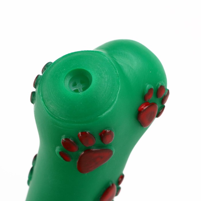 Игрушка пищащая "Кость со следами лапок", 9,6 х 3,7  см, тёмно-зелёная