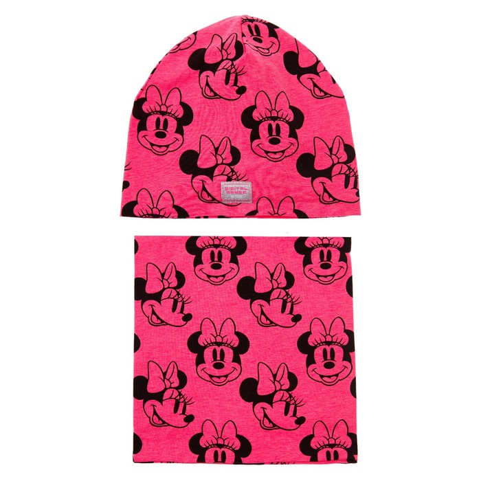 Комплект для девочки с принтом Disney: шапка, снуд, размер 50