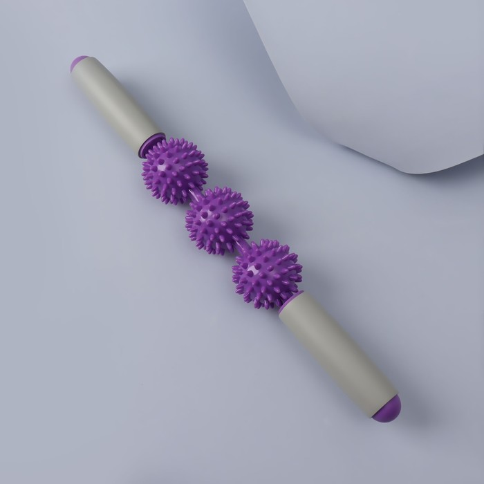 фото Массажёр для спины «скалка», 3 шара, 41 × 5,5 см, цвет фиолетовый/серый onlitop