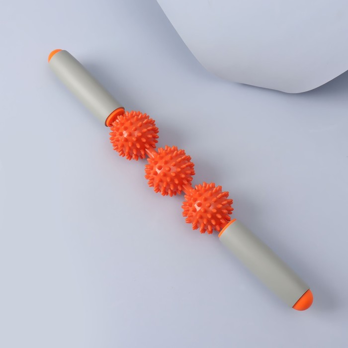 фото Массажёр для спины «скалка», 3 шара, 41 × 5,5 см, цвет оранжевый/серый onlitop