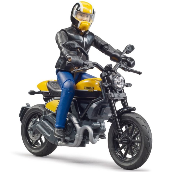 Мотоцикл Scrambler Ducati жёлтый, с мотоциклистом bruder scrambler ducati desert sled с водителем