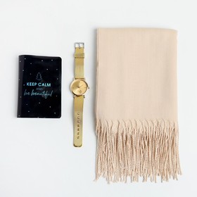 

УЦЕНКА Набор "Стильная зима", палантин (180х68 см), обложка для паспорта и наручные часы