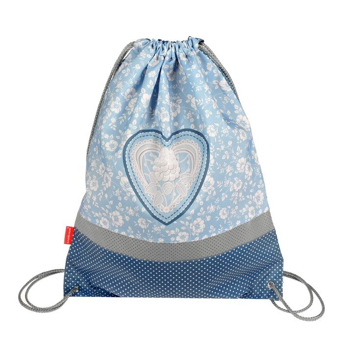 фото Мешок для обуви erichkrause, 500 х 410 мм, lacey heart, светоотражающая полоса, вставка сетка, голубой