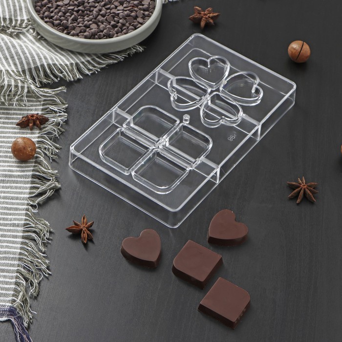 форма для шоколада и конфет астрал 14 ячеек 20×12×2 5 см ячейка d 3 см Форма для шоколада и конфет «Мерси», 8 ячеек, 20×12×2,5 см