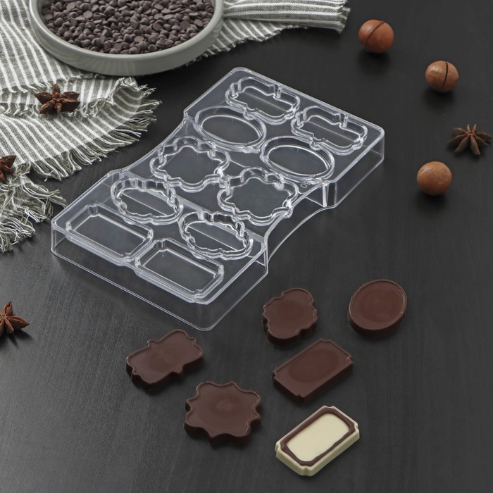 форма для шоколада и конфет астрал 14 ячеек 20×12×2 5 см ячейка d 3 см Форма для шоколада и конфет «Рамочка», 10 ячеек, 20×12×2,5 см