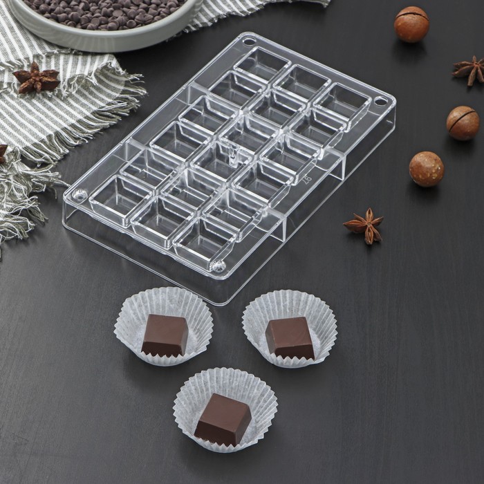 форма для шоколада и конфет астрал 14 ячеек 20×12×2 5 см ячейка d 3 см Форма для шоколада и конфет «Кубики», 18 ячеек, 20×12×2,5 см, ячейка 2,5×2,5×1 см
