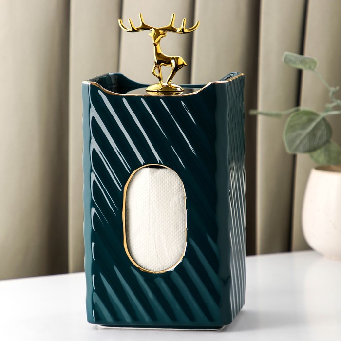 

Салфетница керамическая «Золотой олень», 12×10×25 см, цвет зелёный