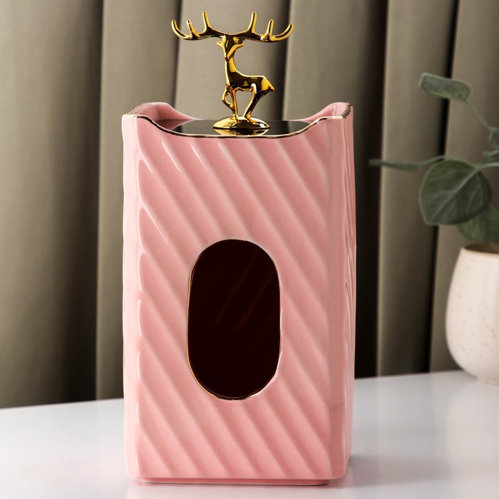 Салфетница керамическая «Золотой олень», 12×10×25 см, цвет розовый салфетница доляна золотой олень