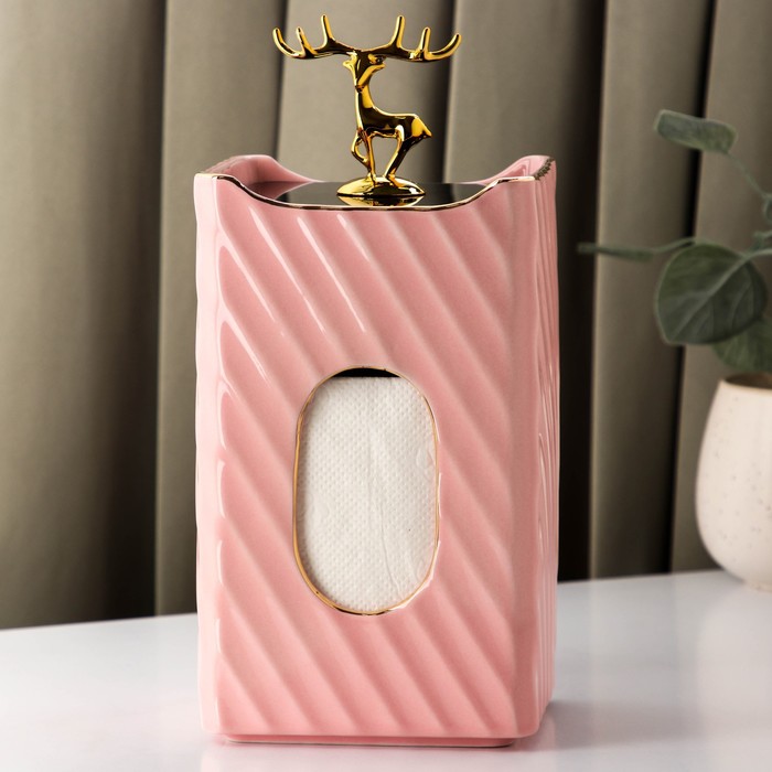 фото Салфетница керамическая «золотой олень», 12×10×25 см, цвет розовый