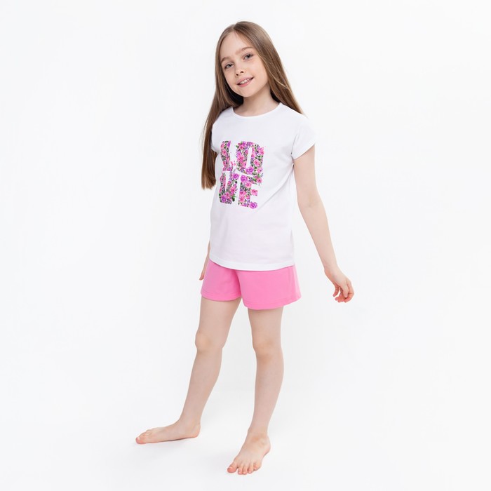Пижама для девочки, цвет белый/розовый, рост 116