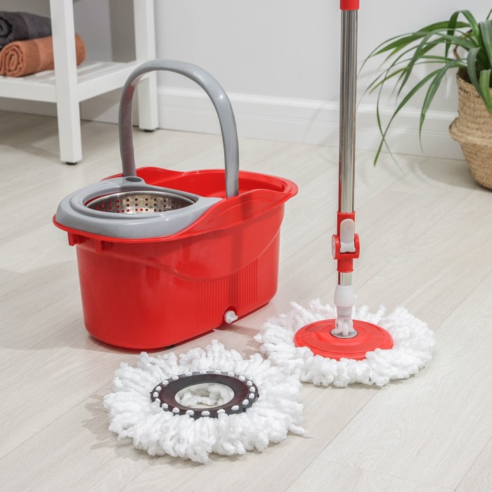 фото Набор для уборки: ведро с металлической центрифугой, швабра, запасная насадка, цвет микс