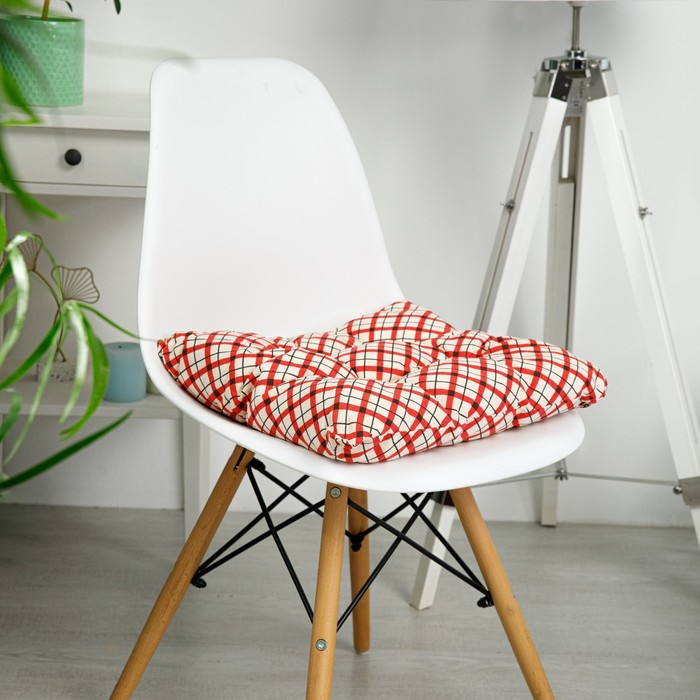 фото Подушка на стул клетка красная 40х40см, рогожка, 150 г/м2, холлофайбер мари санна