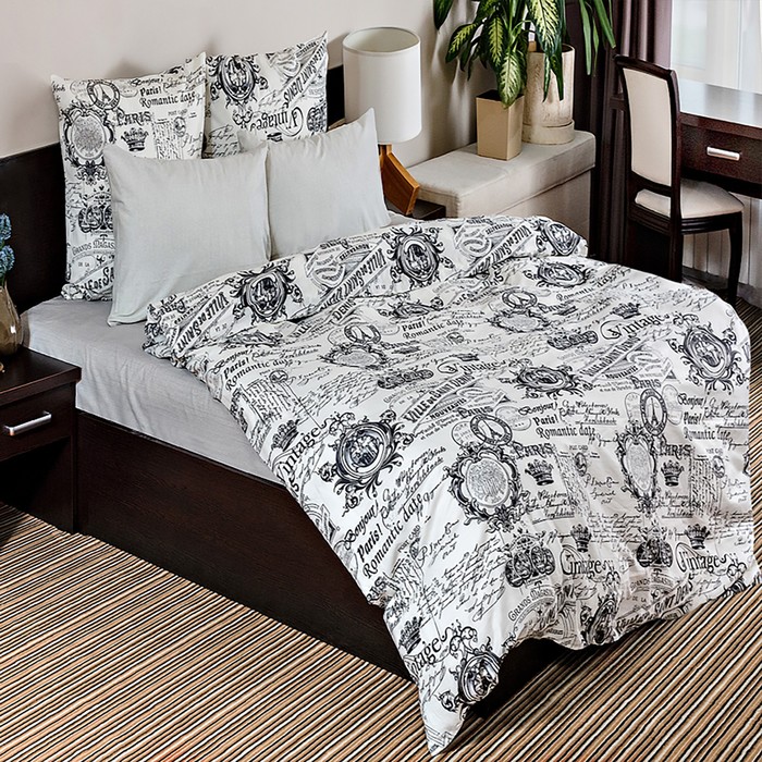 фото Постельное бельё 1,5сп, ночь нежна свидание с комп 145х215, 150х214, 70х70см 2шт, бязь 120г/м хл100%