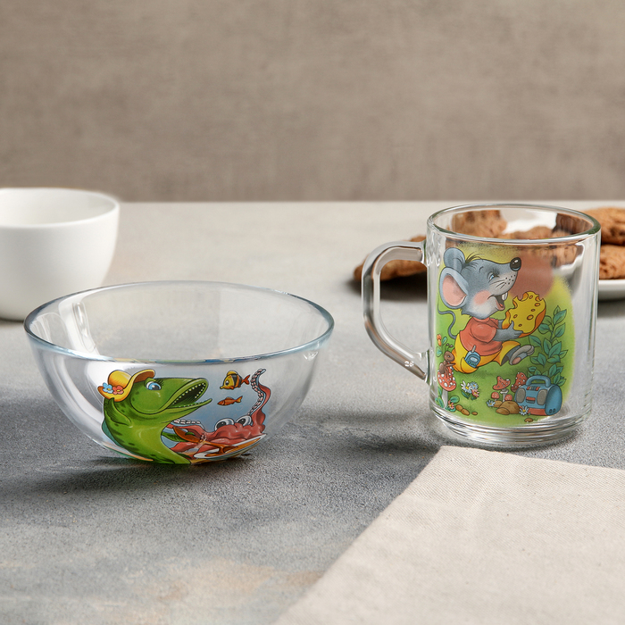 Набор 2 предмета: кружка 200 мл, миска 13 cм "Азбука", рисунок МИКС
