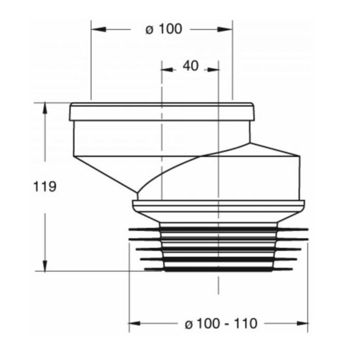 фото Патрубок для унитаза "санакс" 2353, эксцентрический, косой, d=110 мм, l=110-500 мм