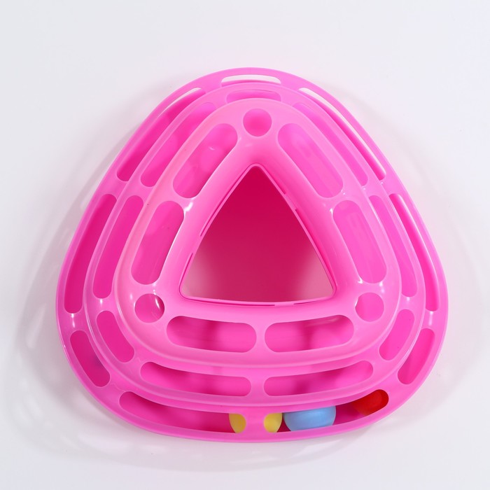 фото Игровой комплекс для кошек трехуровневый с шариками, розовый пижон