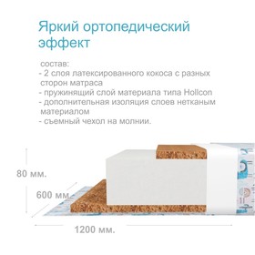 

Матрас детский Masterson Baby Twin, 60x120 см, высота 8 см, чехол бязь