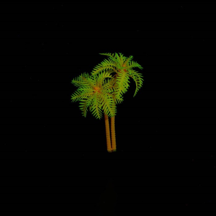 Растение искусственное аквариумное "Пальма", светящееся, 10 см, красное