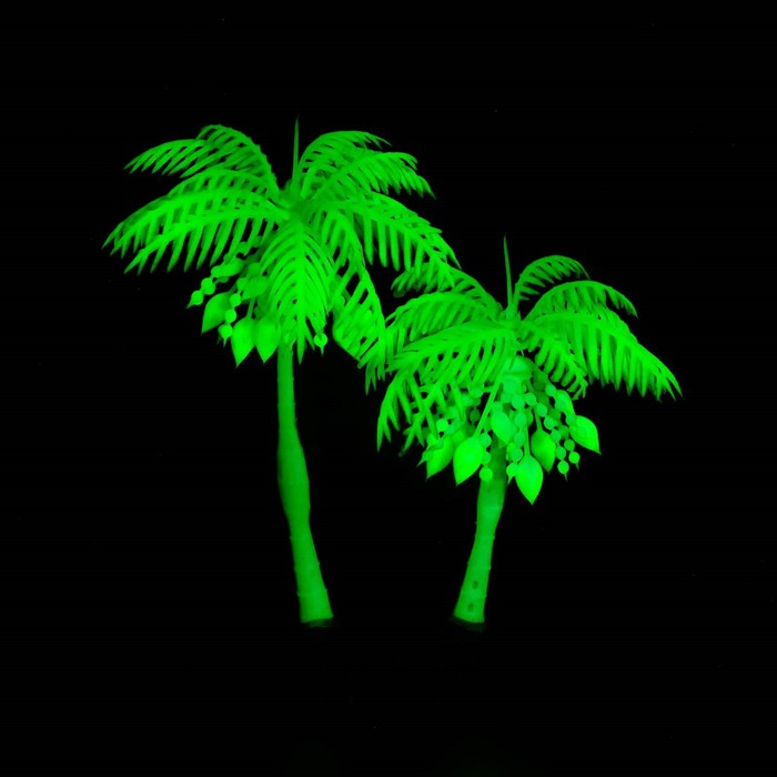 Растение искусственное аквариумное "Пальма", светящееся, 14 см, зелёное
