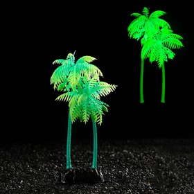Растение искусственное аквариумное "Пальма", светящееся, 18 см, зелёное