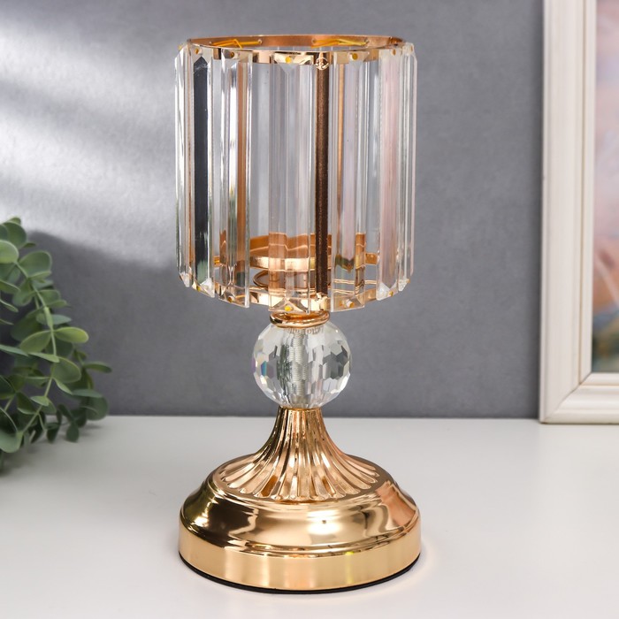 Подсвечник металл, стекло на 1 свечу Кристаллы - грани золото 27х13х13 см