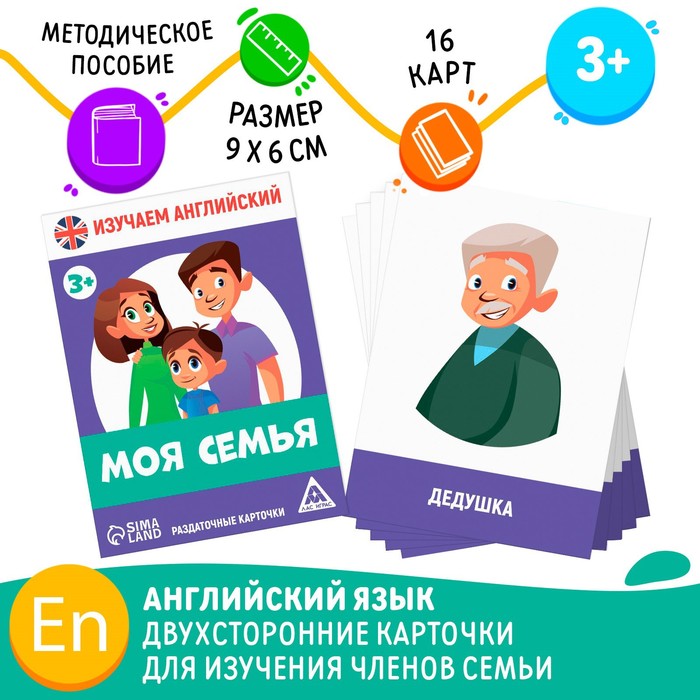 цветкова т в раздаточные карточки семья 63х87мм Раздаточные карточки «Изучаем английский. Моя семья», 3+