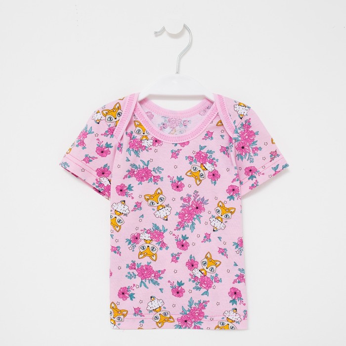 Кофточка (футболка) для девочки А.60-3 КТ, цвет розовый/лисички, рост 74