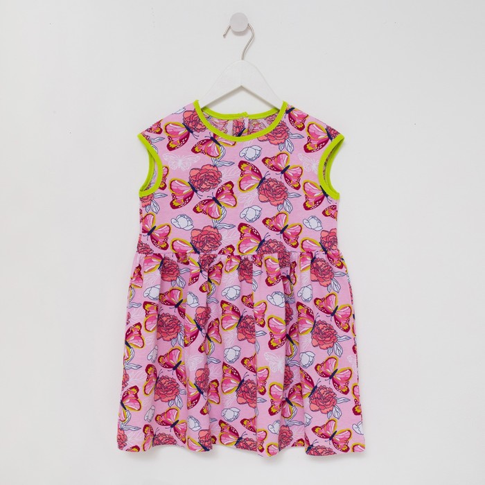 фото Платье для девочки, цвет розовый/бабочки, рост 98 юниор текстиль