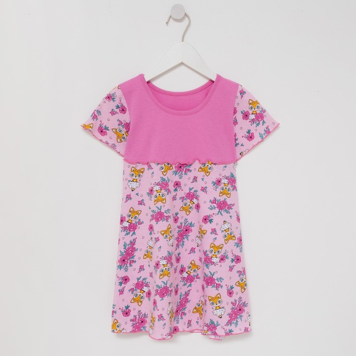 фото Платье для девочки цвет розовый/лисички, рост 98 юниор текстиль