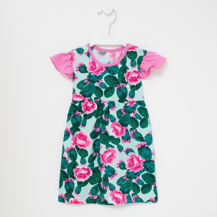 фото Платье для девочки, цвет зеленый/цветы, рост 86 юниор текстиль