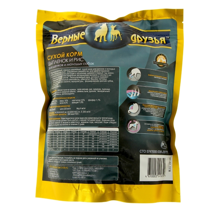 Сухой корм "Верные друзья" для щенков и молодых собак, цыпленок и рис, 800 г