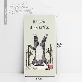 Конверт для денег «На ЗОЖ и кутеж», кот, 16,5 × 8 см