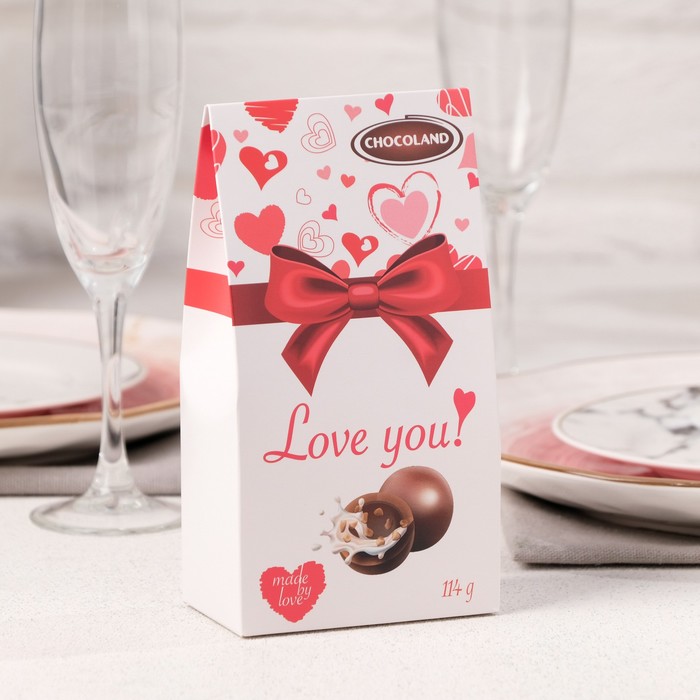 Конфеты пралине из молочного шоколада со злаками Chocoland I Love You, 114 г