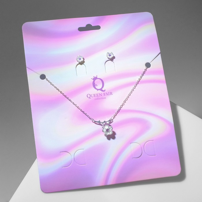 Гарнитур 2 предмета: серьги,кулон "Цветы", цвет фиолетовый в серебре, 38см