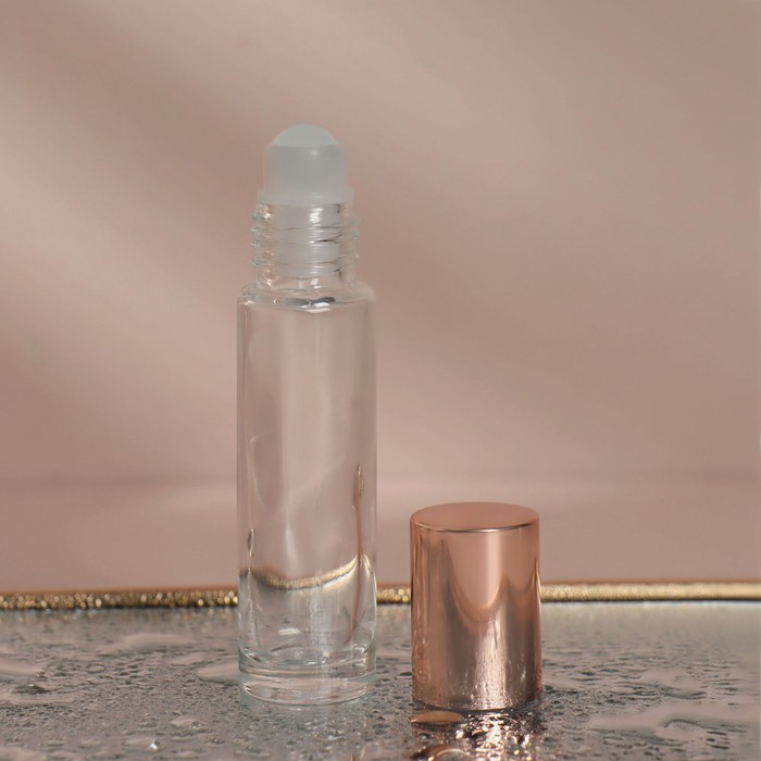 Флакон стеклянный для парфюма, со стеклянным роликом, 10 мл, цвет прозрачный/розовое золото