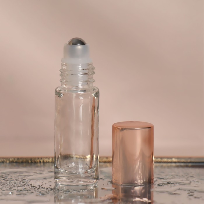 Флакон стеклянный для парфюма, с металлическим роликом, 10 мл, цвет прозрачный/розовое золото