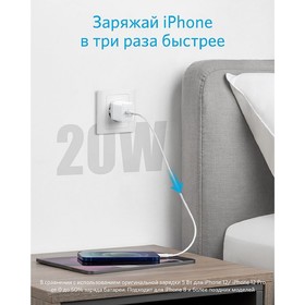 

Сетевое зарядное устройство Anker PowerPort 3, Type-C, 20 Вт, быстрая зарядка, белое