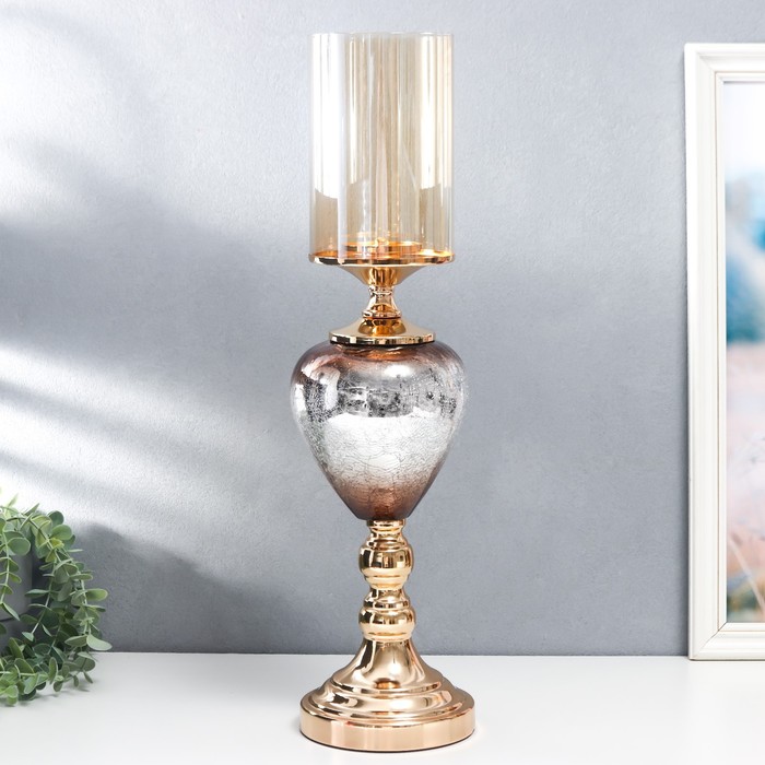Подсвечник металл, стекло на 1 свечу Мозаика золото 52х15х15 см