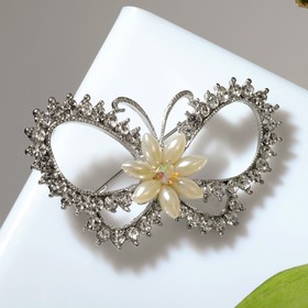 

Брошь "Цветочная бабочка", цвет белый в серебре