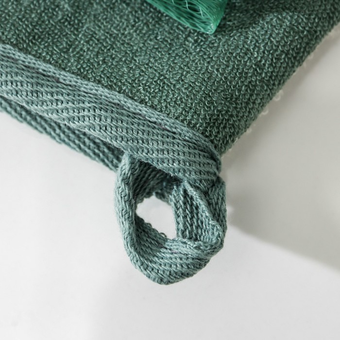 фото Мочалка - варежка для тела массажная со скрабером доляна «афродита», 19×21 см, цвет зелёный