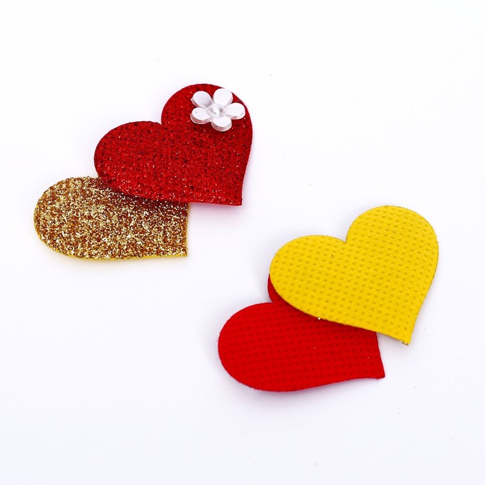 Сердечки декоративные, набор 5 шт., размер 1 шт: 5 × 3,5 см, цвет красно-золотой сердечки декоративные набор 5 шт размер 1 шт 5 3 5 см цвет красный