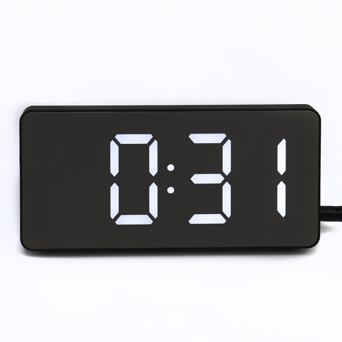 Часы электронные настольные, настенные, белая индикация, от USB, 7.5 х 15.5 см, черные