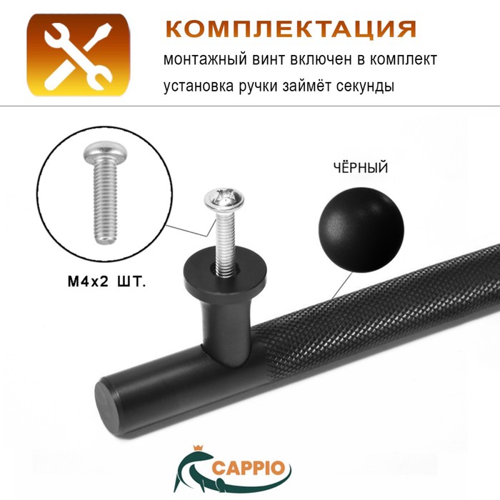 Ручка-рейлинг CAPPIO , d=12 мм, м/о 128 мм, цвет чёрный