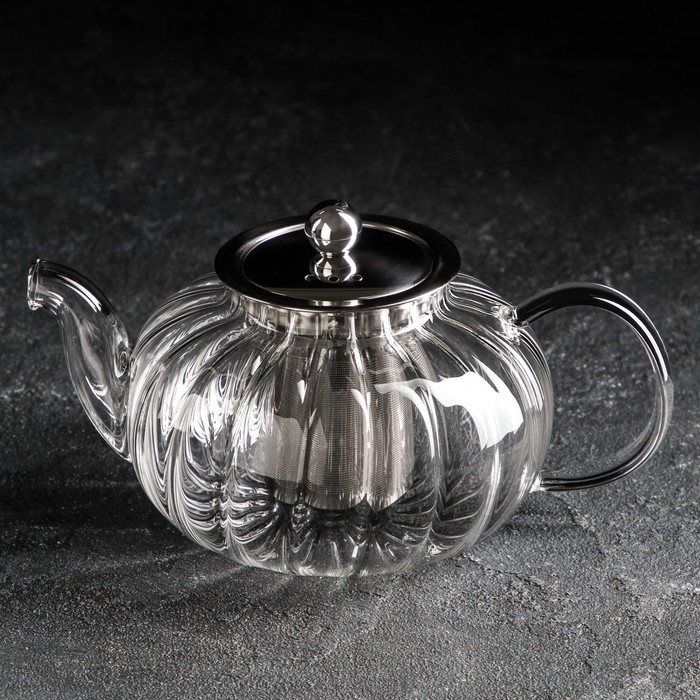 чайник стеклянный заварочный джулиан 900 мл с металлическим ситом цвет чёрный Чайник стеклянный заварочный с металлическим ситом «Диана», 800 мл