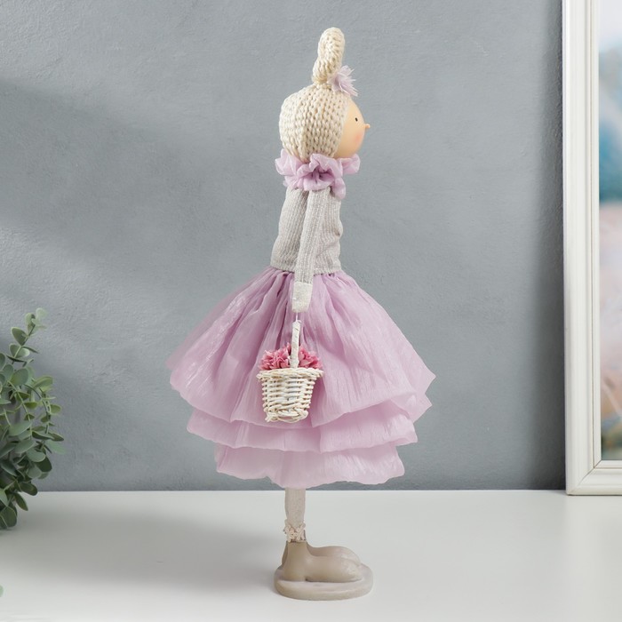 Кукла интерьерная "Малышка в сиреневом наряде, с корзиной цветов" 45,5х17х19 см