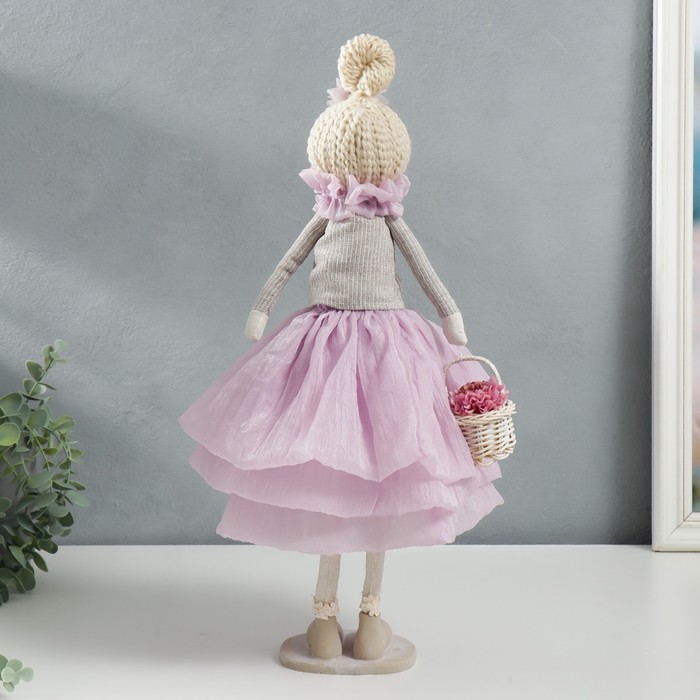 Кукла интерьерная "Малышка в сиреневом наряде, с корзиной цветов" 45,5х17х19 см