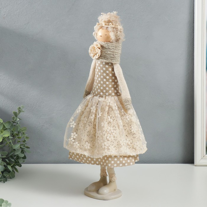 Кукла интерьерная "Девушка с кудряшками, платье в горох, с сердцем" 48,5х14х17 см