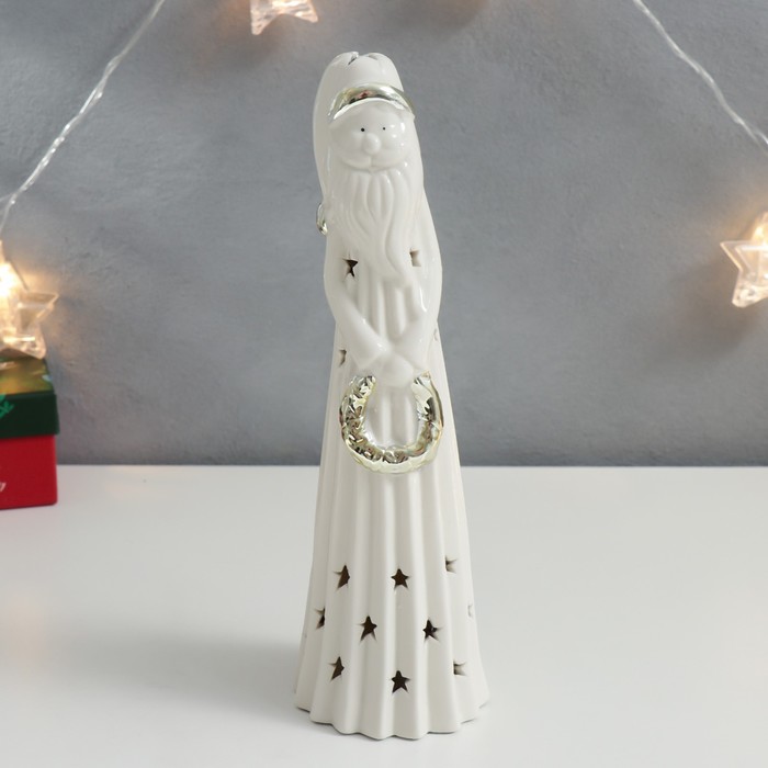 Сувенир керамика световой Дедушка Мороз с веночком золото 26х7,5х7,5 см сувенир керамика световой дедушка мороз с ёлочкой на шубе серебро 25х5 7х5 7 см