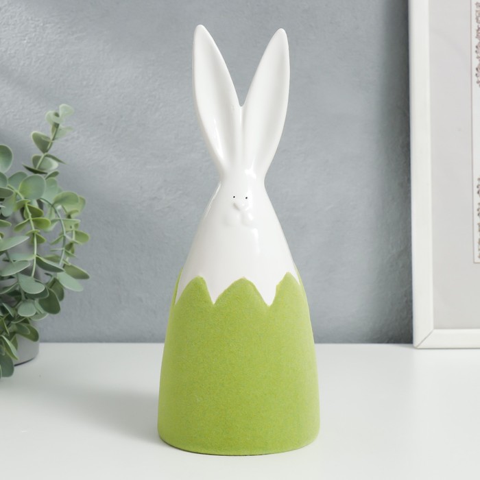 Сувенир керамика Зайчик в скорлупе зелёный флок 22,2х8,7х8,7 см сувенир керамика кролик яйцо зелёный флок 15 8х8 5х8 5 см